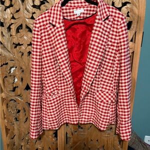 Topshop Red and White Checkered Blazer